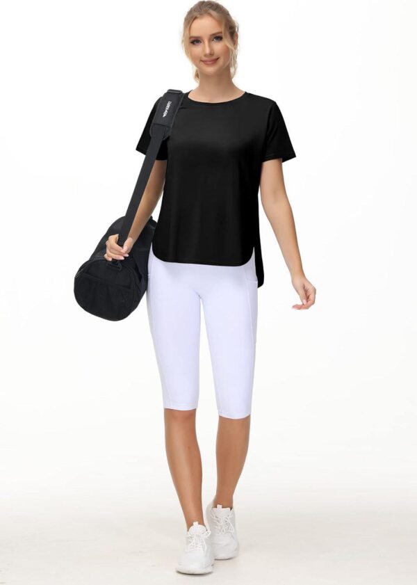 THE GYM PEOPLE Women's Workout T-Shirts Loose Fit Short Sleeve Cotton Running Basic Tee Tops with Split Hem - Image 6