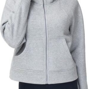 THE GYM PEOPLE Women's Full-Zip Up Hoodies Jacket Fleece Workout Crop Tops Sweatshirts with Pockets Thumb Hole