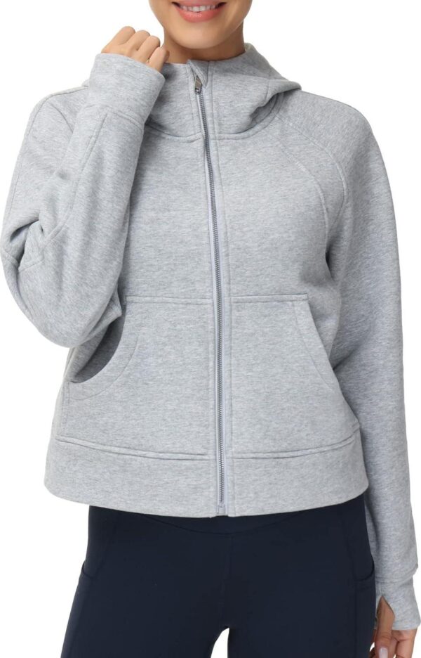 THE GYM PEOPLE Women's Full-Zip Up Hoodies Jacket Fleece Workout Crop Tops Sweatshirts with Pockets Thumb Hole