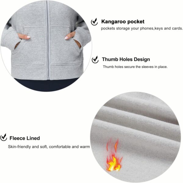 THE GYM PEOPLE Women's Full-Zip Up Hoodies Jacket Fleece Workout Crop Tops Sweatshirts with Pockets Thumb Hole - Image 5