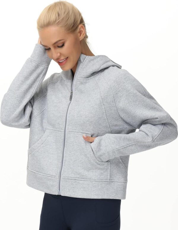 THE GYM PEOPLE Women's Full-Zip Up Hoodies Jacket Fleece Workout Crop Tops Sweatshirts with Pockets Thumb Hole - Image 7
