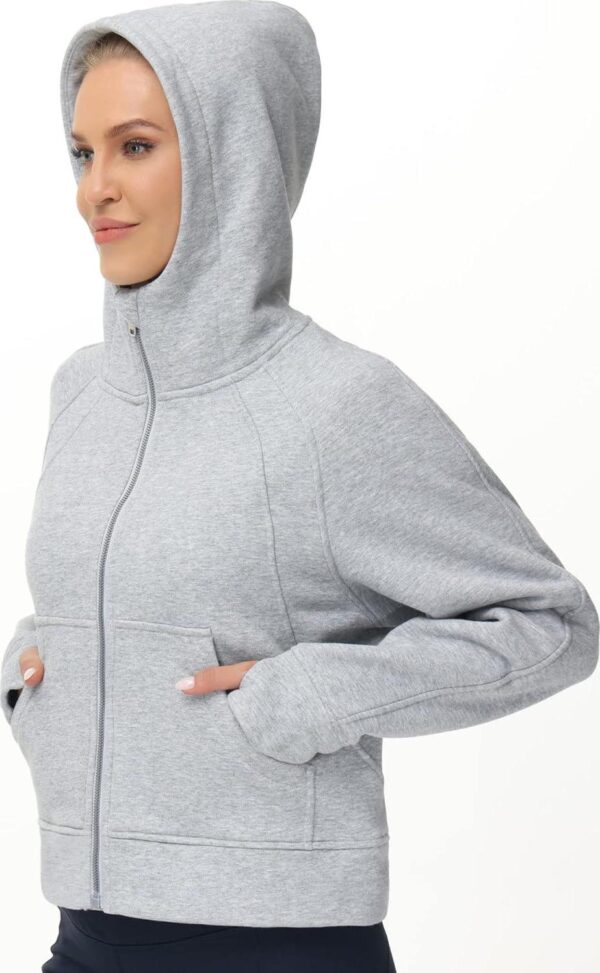 THE GYM PEOPLE Women's Full-Zip Up Hoodies Jacket Fleece Workout Crop Tops Sweatshirts with Pockets Thumb Hole - Image 2