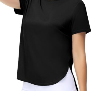 THE GYM PEOPLE Women's Workout T-Shirts Loose Fit Short Sleeve Cotton Running Basic Tee Tops with Split Hem
