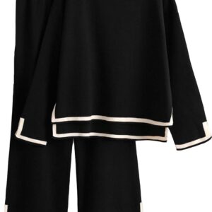 Tanming Women's 2 Piece Outfits Long Sleeve Knit Sweater Top Wide Leg Pants Lounge Sets Tracksuits