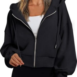 Trendy Queen Hoodies for Women Full Zip Up Cropped Sweatshirts Casual Hooded Pullover Sweaters Tops Fall Winter Clothes 2024