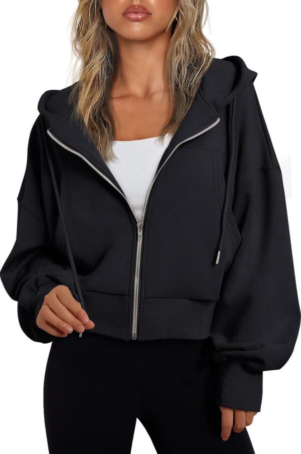 Trendy Queen Hoodies for Women Full Zip Up Cropped Sweatshirts Casual Hooded Pullover Sweaters Tops Fall Winter Clothes 2024