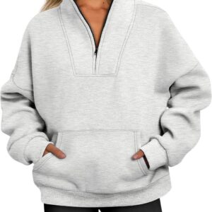 Trendy Queen Sweatshirts Half Zip Pullover Quarter Zip Oversized Hoodies Sweaters Fall Outfits 2024 Y2K Winter Clothes