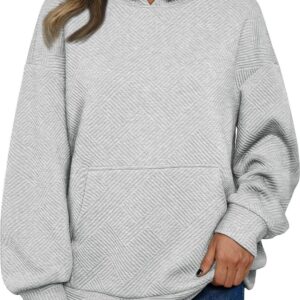 Trendy Queen Womens Hoodies Oversized Sweatshirts Checkered Ribbed Sweaters Fleece Pullover Fall Fashion Clothes with Pockets