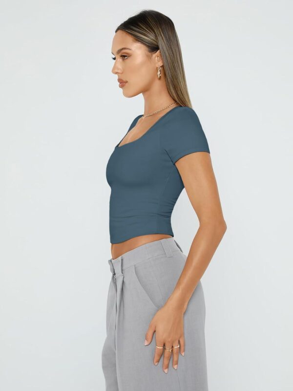 Trendy Queen Womens Short Sleeve T Shirts Square Neck Crop Going Out Cute Tops for Women Basics Tees Summer Trendy Clothes - Image 3
