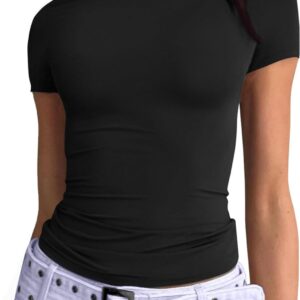 Trendy Queen Womens Basic T-Shirts Scoop Neck Short Sleeve Crop Tops Cute Summer Tops Slim Fit Tees Y2k Clothing 2024