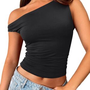 Trendy Queen Womens Off The Shoulder Tops Sleeveless Shirts Going Out Crop Tank Tops Slim Fitted Y2K Summer Outfits 2024