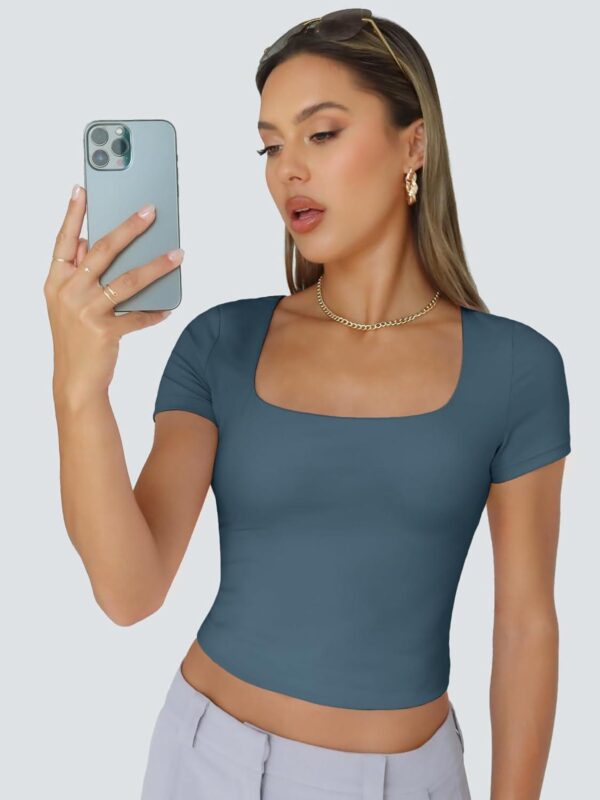 Trendy Queen Womens Short Sleeve T Shirts Square Neck Crop Going Out Cute Tops for Women Basics Tees Summer Trendy Clothes - Image 5