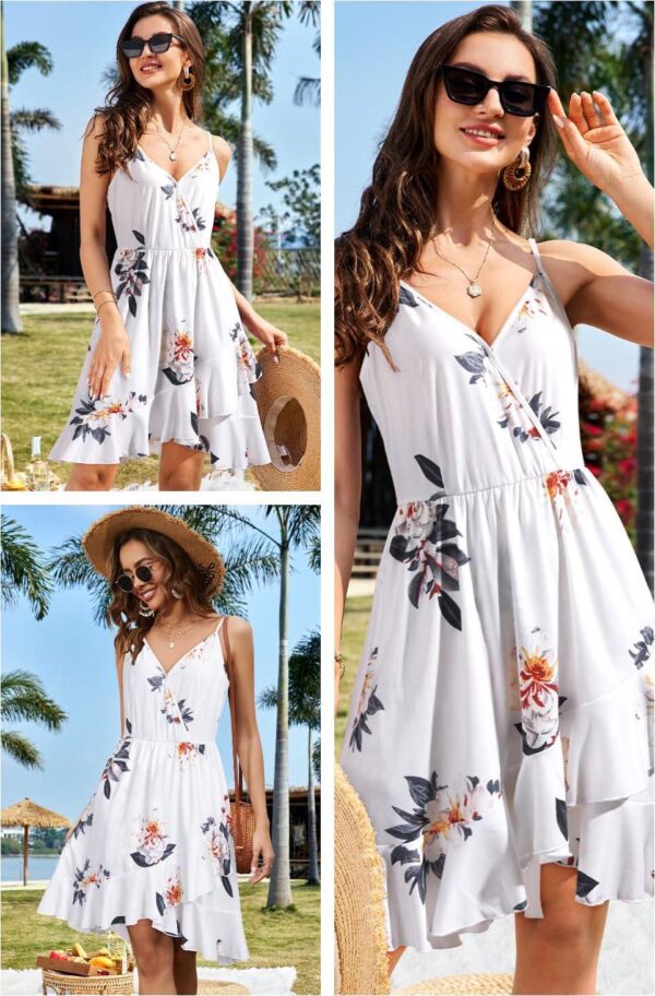 ULTRANICE Women's Summer Dresses 2024 Spring Floral V Neck Adjustable Spaghetti Casual Beach Outfits Clothes Flowy Wrap Dress - Image 2