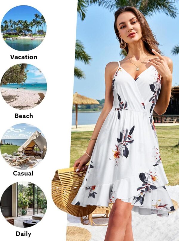 ULTRANICE Women's Summer Dresses 2024 Spring Floral V Neck Adjustable Spaghetti Casual Beach Outfits Clothes Flowy Wrap Dress - Image 4