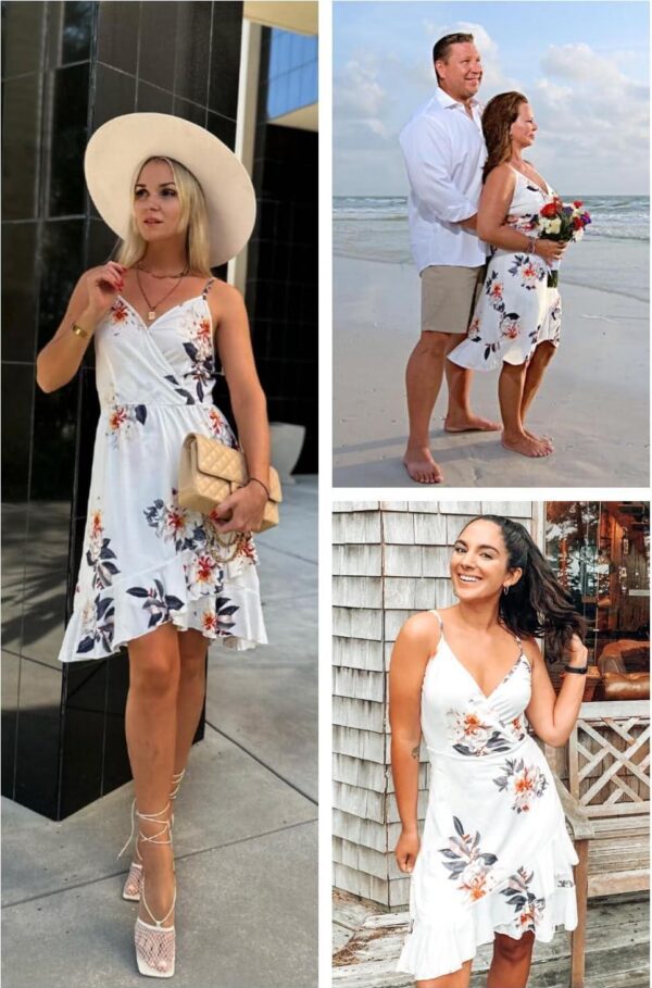 ULTRANICE Women's Summer Dresses 2024 Spring Floral V Neck Adjustable Spaghetti Casual Beach Outfits Clothes Flowy Wrap Dress - Image 3