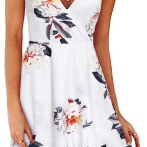 ULTRANICE Women's Summer Dresses 2024 Spring Floral V Neck Adjustable Spaghetti Casual Beach Outfits Clothes Flowy Wrap Dress