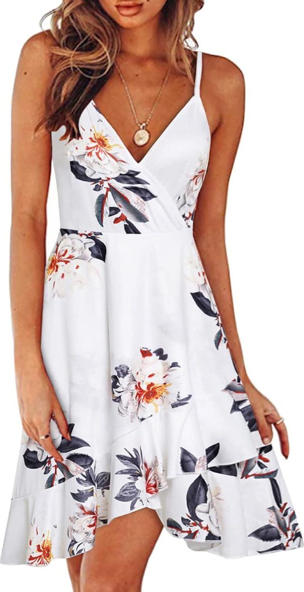 ULTRANICE Women's Summer Dresses 2024 Spring Floral V Neck Adjustable Spaghetti Casual Beach Outfits Clothes Flowy Wrap Dress