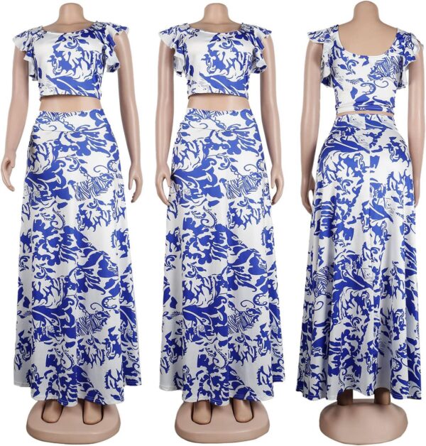 Vakkest Womens Summer Sexy 2 Pieces Outfits Ruffle Floral Tank Top Wrap Boho Tropical Long Skirt Set Clubwear Dresses - Image 3