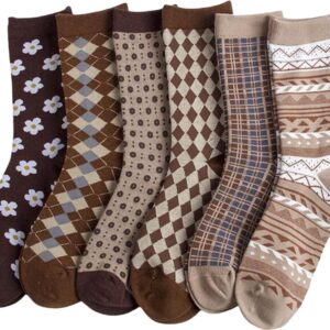 Verdusa Women's 6pairs Floral Plaid Print Crew Socks
