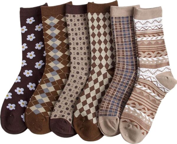 Verdusa Women's 6pairs Floral Plaid Print Crew Socks