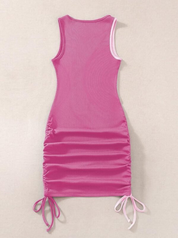 Verdusa Women's Color Block Drawstring Ruched Ribbed Mini Tank Bodycon Dress - Image 2