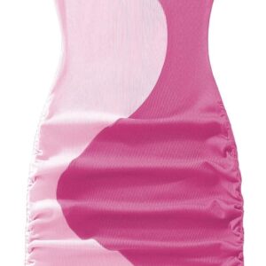 Verdusa Women's Color Block Drawstring Ruched Ribbed Mini Tank Bodycon Dress
