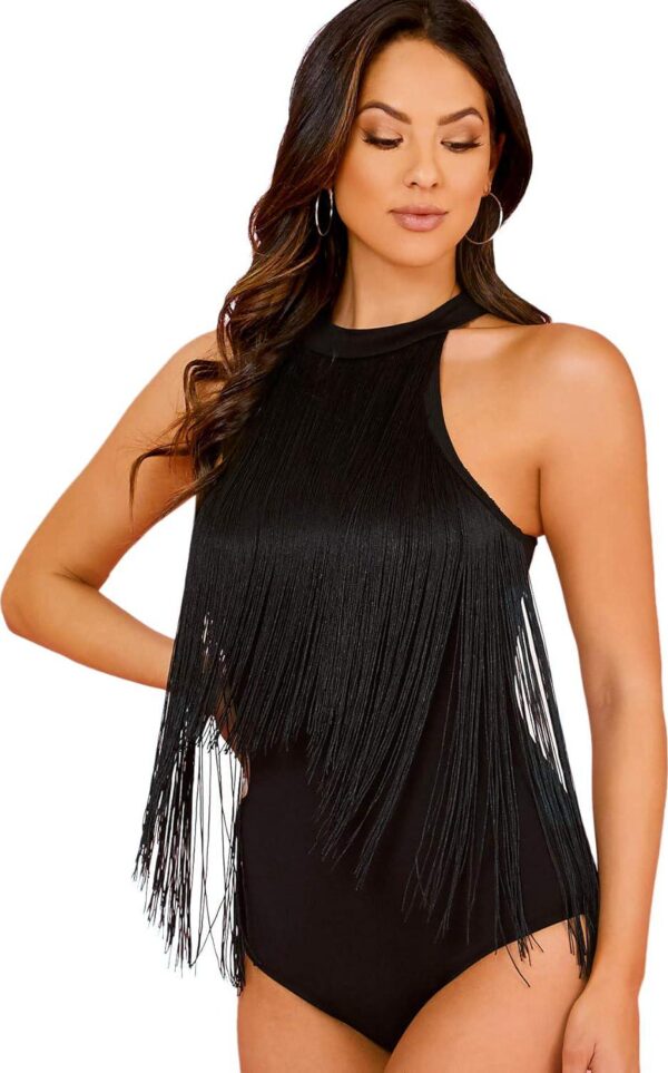 Verdusa Women's Fringe Trim Sleeveless Bodycon Halter Bodysuit Top - Image 4