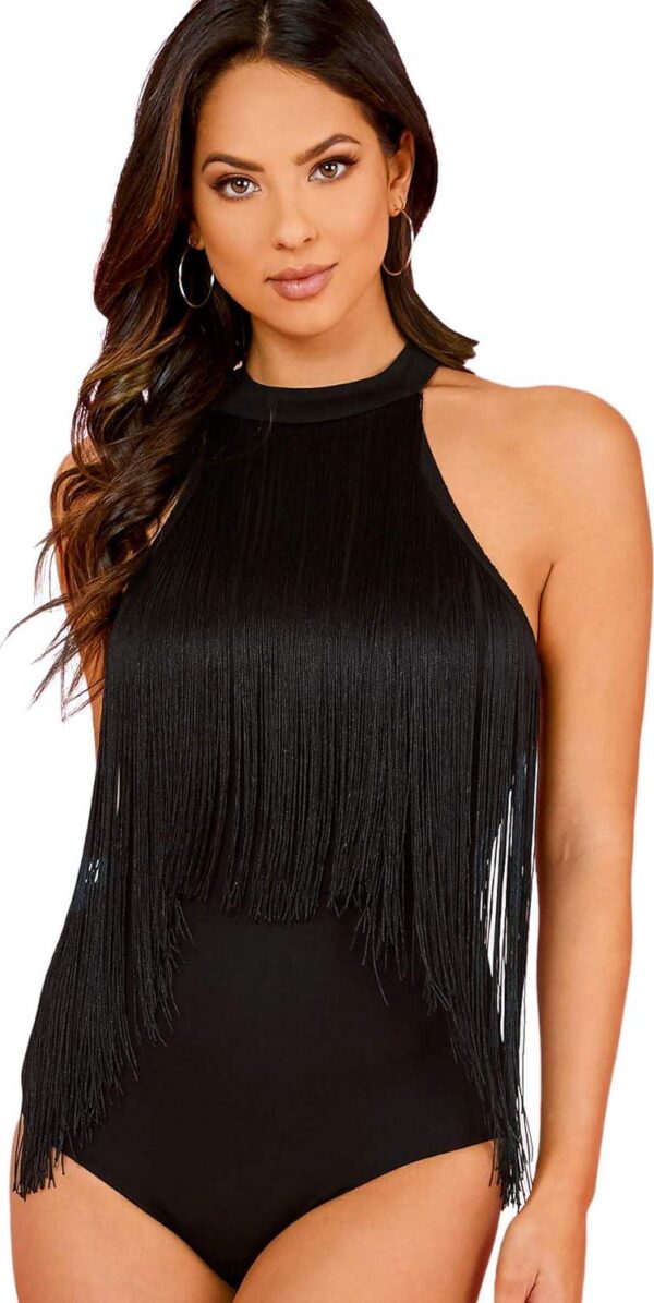 Verdusa Women's Fringe Trim Sleeveless Bodycon Halter Bodysuit Top - Image 2