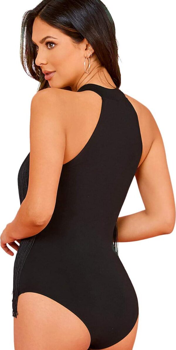 Verdusa Women's Fringe Trim Sleeveless Bodycon Halter Bodysuit Top - Image 3