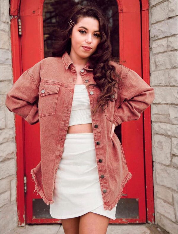 Vetinee Women s Oversized Button Up Frayed Hem Shacket Long Sleeve Pockets Denim Jean Jacket - Image 5