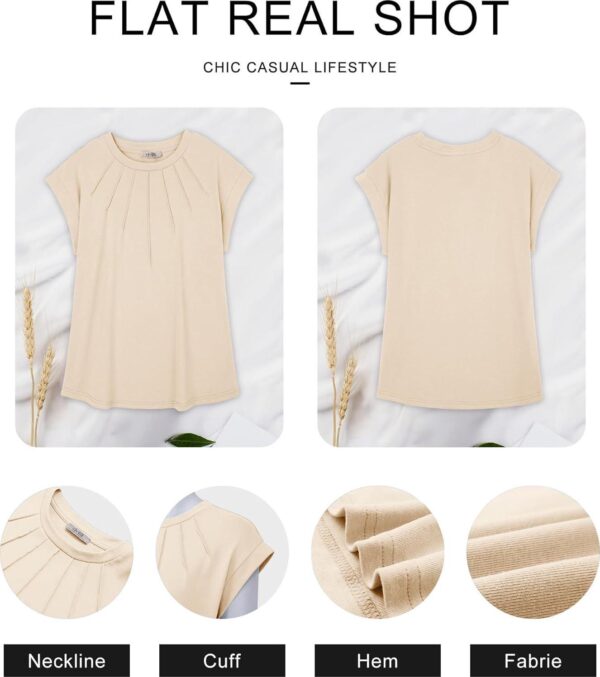 Vivilli Womens Summer Tops Cap Short Sleeve Pleated Crew Neck T Shirts Tops Dressy Casual Tunic Tee Shirts Work Blouses - Image 6