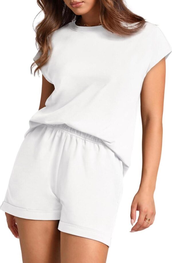 WIHOLL 2 Piece Sets for Women Casual Summer Lounge Set Cap Sleeve Tops and Elastic Waist Shorts Tracksuit - Image 2