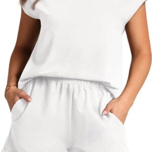 WIHOLL 2 Piece Sets for Women Casual Summer Lounge Set Cap Sleeve Tops and Elastic Waist Shorts Tracksuit