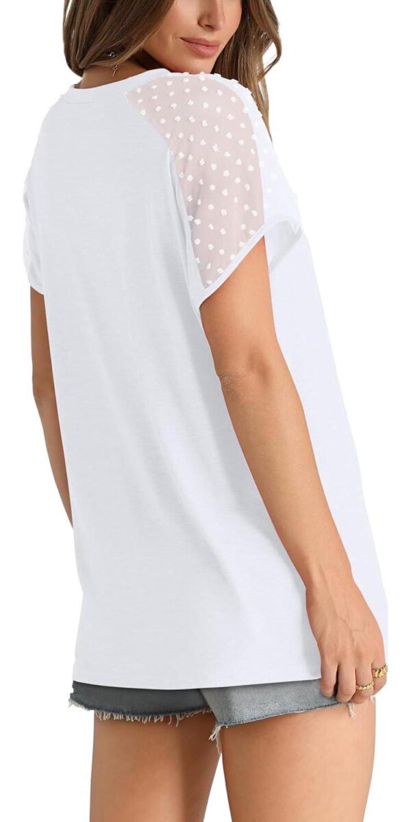 WIHOLL Summer Tops for Women V Neck T-Shirts Swiss Dot Short Sleeve Shirts Casual Fashion Blouses - Image 4