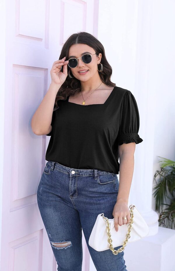 WIHOLL Tops for Women Summer Casual Ruffle Trim Sleeve Square Neck T Shirts - Image 3