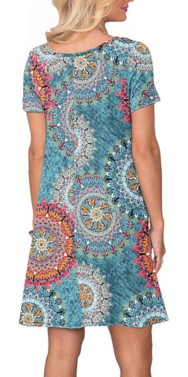 WNEEDU Women's Summer Casual T Shirt Dresses Short Sleeve Swing Dress with Pockets - Image 4