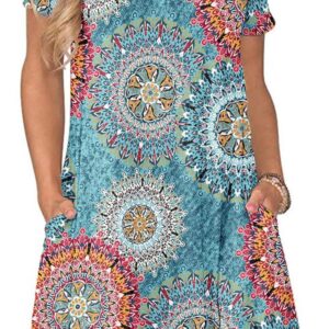 WNEEDU Women's Summer Casual T Shirt Dresses Short Sleeve Swing Dress with Pockets