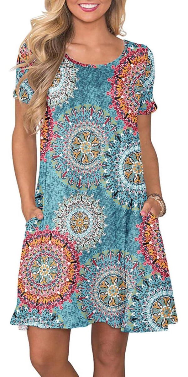 WNEEDU Women's Summer Casual T Shirt Dresses Short Sleeve Swing Dress with Pockets