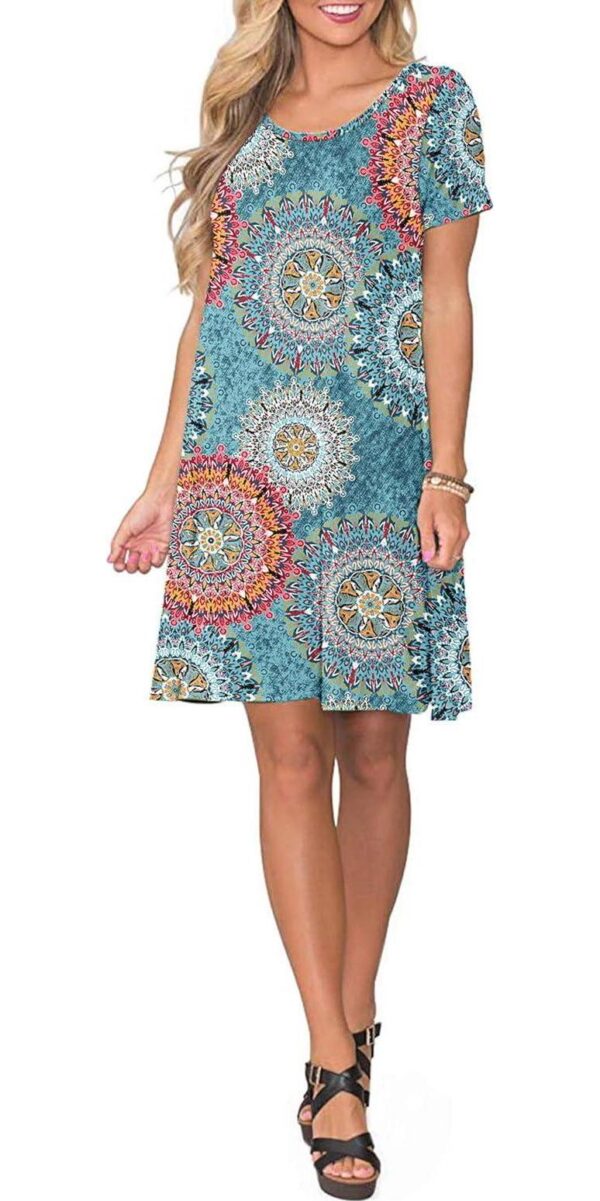 WNEEDU Women's Summer Casual T Shirt Dresses Short Sleeve Swing Dress with Pockets - Image 5
