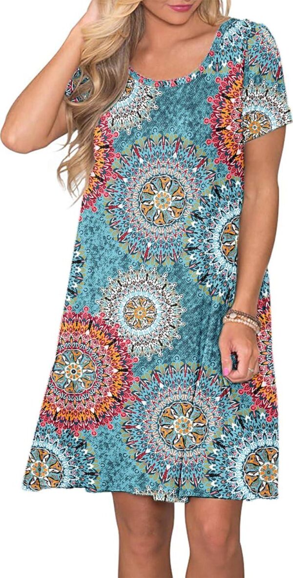 WNEEDU Women's Summer Casual T Shirt Dresses Short Sleeve Swing Dress with Pockets - Image 2