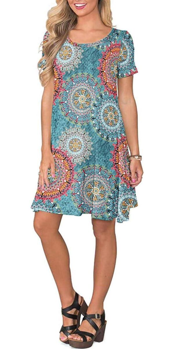 WNEEDU Women's Summer Casual T Shirt Dresses Short Sleeve Swing Dress with Pockets - Image 3