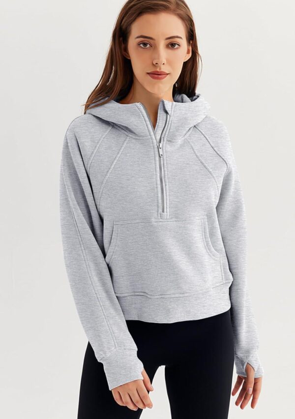 WYNNQUE Womens Quarter Zip Pullover Cropped Hoodies Long Sleeve Fleece Half Zip Sweatshirts Fall Outfits Clothes - Image 2