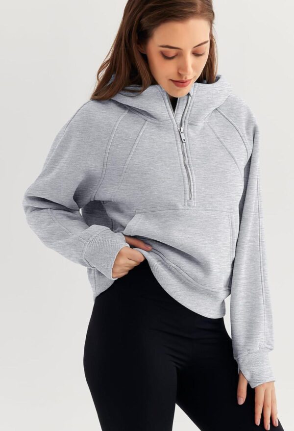 WYNNQUE Womens Quarter Zip Pullover Cropped Hoodies Long Sleeve Fleece Half Zip Sweatshirts Fall Outfits Clothes - Image 3