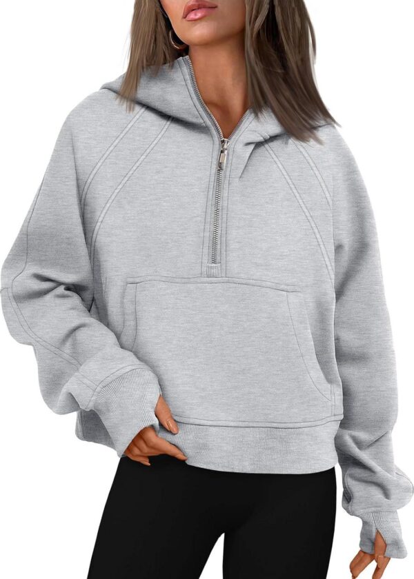 WYNNQUE Womens Quarter Zip Pullover Cropped Hoodies Long Sleeve Fleece Half Zip Sweatshirts Fall Outfits Clothes