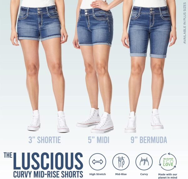 WallFlower Women's Luscious Curvy Denim Shorts Mid-Rise Bling and Belted Insta Stretch Juniors (Standard and Plus) - Image 4