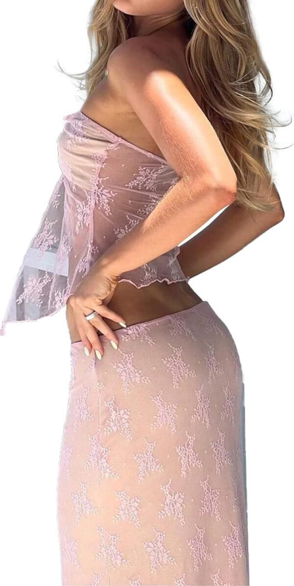 Women 2 Piece Maxi Skirt Set Y2k Lace Up Back Tie Up Tank Tops Bodycon Long Skirt Summer Party Club Streetwear - Image 4