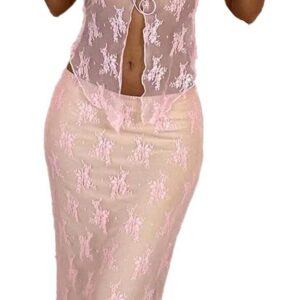 Women 2 Piece Maxi Skirt Set Y2k Lace Up Back Tie Up Tank Tops Bodycon Long Skirt Summer Party Club Streetwear