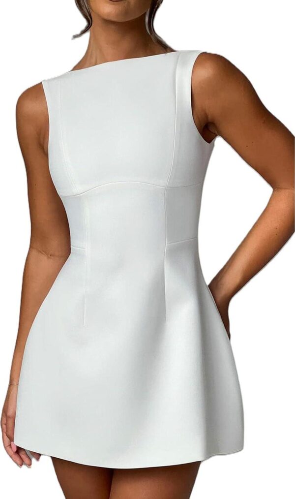 Women A Line Mini Dress Mock Neck Bodycon Summer Dresses Cap Sleeve Tank Dress Sexy Backless Dresses - Image 2