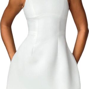 Women A Line Mini Dress Mock Neck Bodycon Summer Dresses Cap Sleeve Tank Dress Sexy Backless Dresses