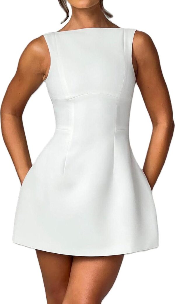 Women A Line Mini Dress Mock Neck Bodycon Summer Dresses Cap Sleeve Tank Dress Sexy Backless Dresses